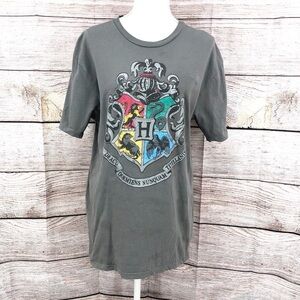 Wizzarding World of Harry Potter Hogwarts Crest Grey Tee Shirt Size L